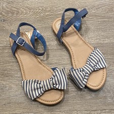 WONDER NATION Girls Casual Denim/White Bow Ankle Strap Sandals Sz 4 NWT