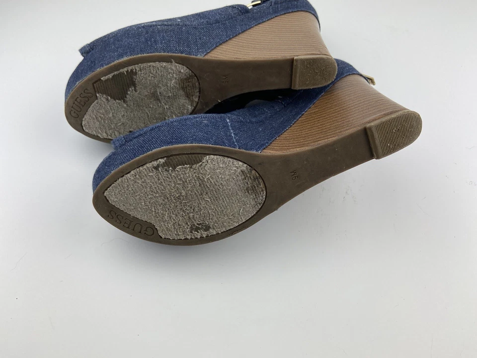 Guess Blue Denim Wedge Sandals Shoes Women 9M Peep Toe Dress Heel - Image 4 of 4