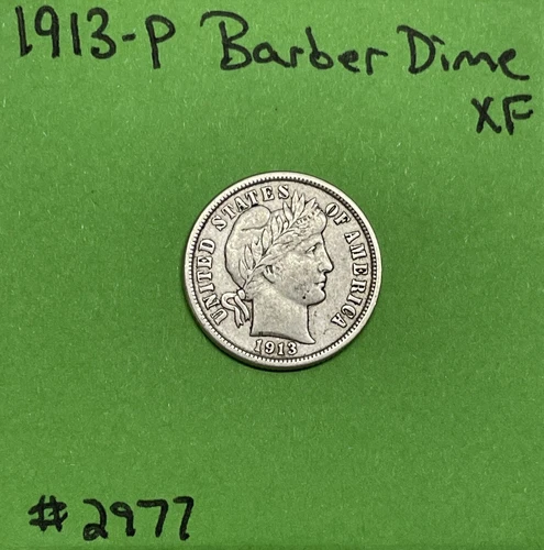 1913 Barber Dime 10c XF Extra Fine 90% Silver