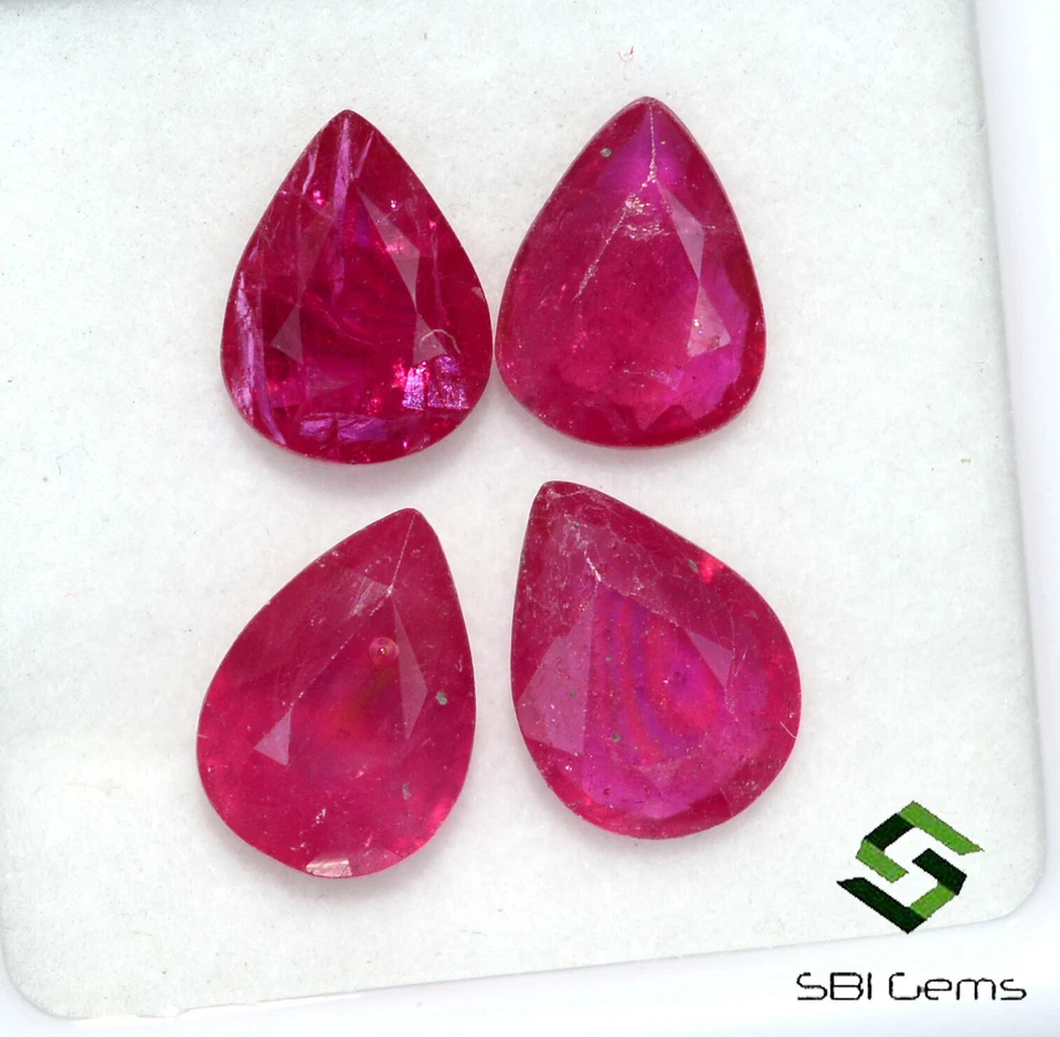 4.70 Cts Natural Ruby Pear Cut 8x6 mm Lot 04 Pcs Reddish Shade Gemstones GF - Image 2 of 4