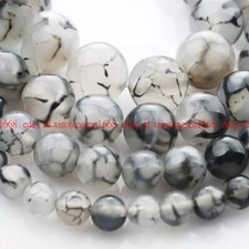 Black Spot Agate Beads Round Gems Natural Stone 15" Strand 6mm 8mm 10mm