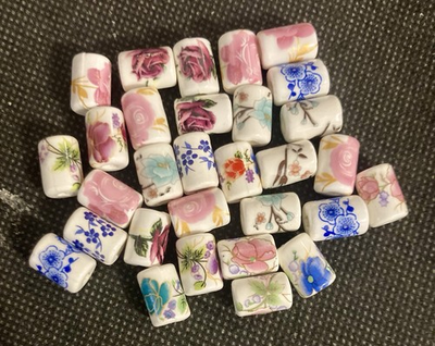 #ad #ad Hand Painted Ceramic Flower Beads 12mm x 8mm Lot of 30 $12.95