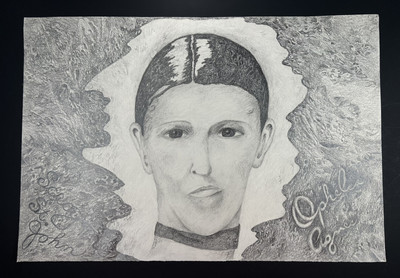 Graphite Pencil Drawing Semi-realistic Style Womens Face 15x22  Surreal Folk Art