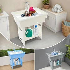Freestanding Utility Sink Laundry Tub W/Washboard and Faucet for Washing Room