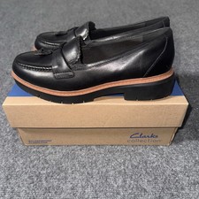 Clarks Collection Leather Loafer Womens Size 7M Tassel Westlynn Bella Black New