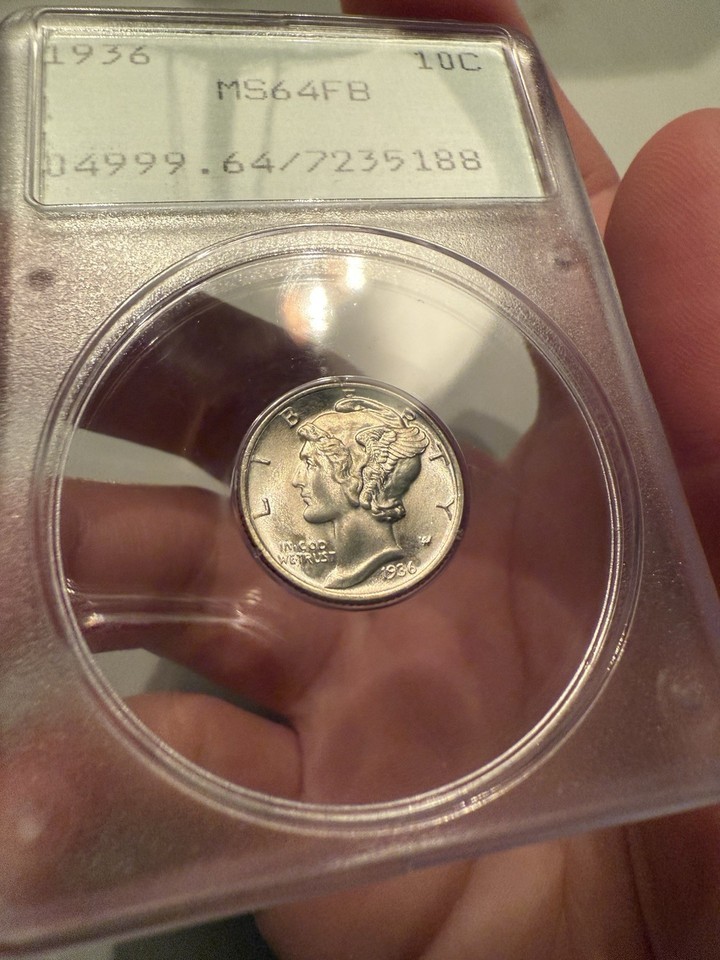 PCGS Rattler 1936 10c MS64FB OGH Vintage Old Holder Nearly Flawless ...