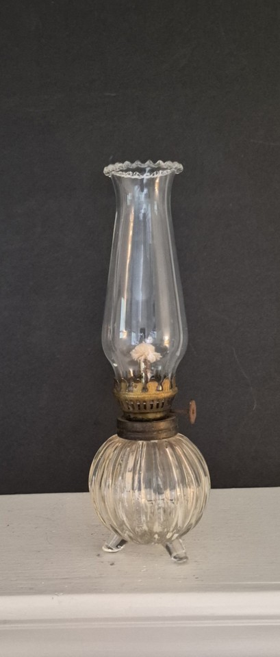 Vintage Miniature Hurricane Oil Lamp Clear Glass Lantern Chimney Shade ...