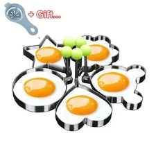 5pcs Stainless Steel Egg Mold Rings – Round, Heart, Flower, Star & Mickey Shapes