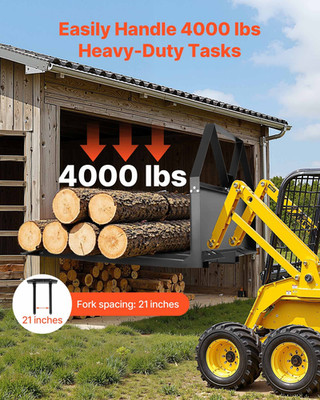 Skid Steer Pallet Forks, 2600 lbs Rated Capacity, Tractors
