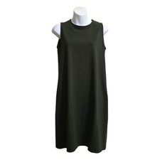Eileen Fisher Crew Neck Sleeveless Mini Shirt Dress In Olive Sz PS