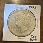 1921 Peace $1 Silver Dollar, Business Strike Philadelphia Mint Key Date