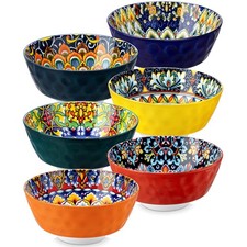 Ceramic Bowls Set of 6-26 oz Bohemian Style Colorful Cereal Soup Bowls, Micro...