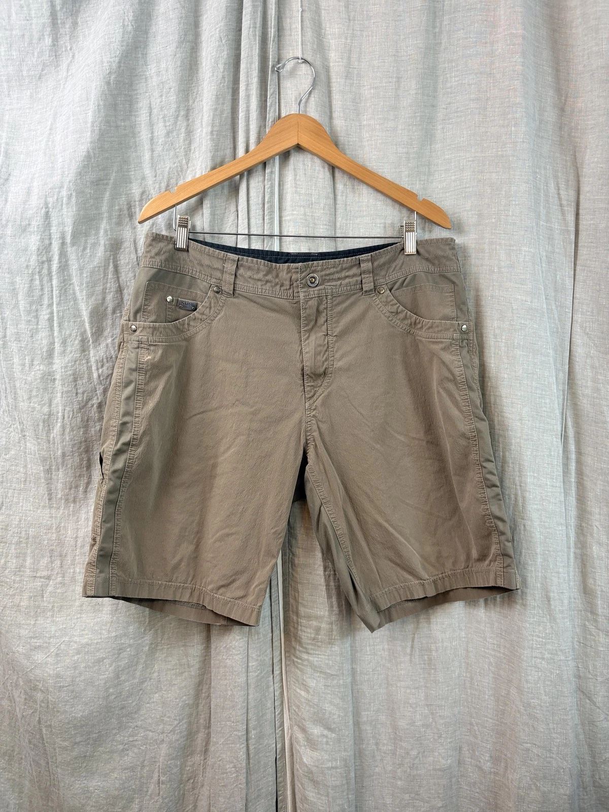 Kuhl Cargo Shorts Mens 38 Beige Canvas Stretch Hiking Outdoor Travel Pockets