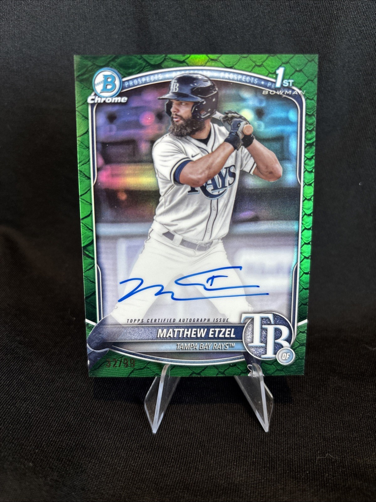 2025 1st Bowman Chrome Autograph Matthew Etzel Green Reptilian /99 Rays #CPA-ME