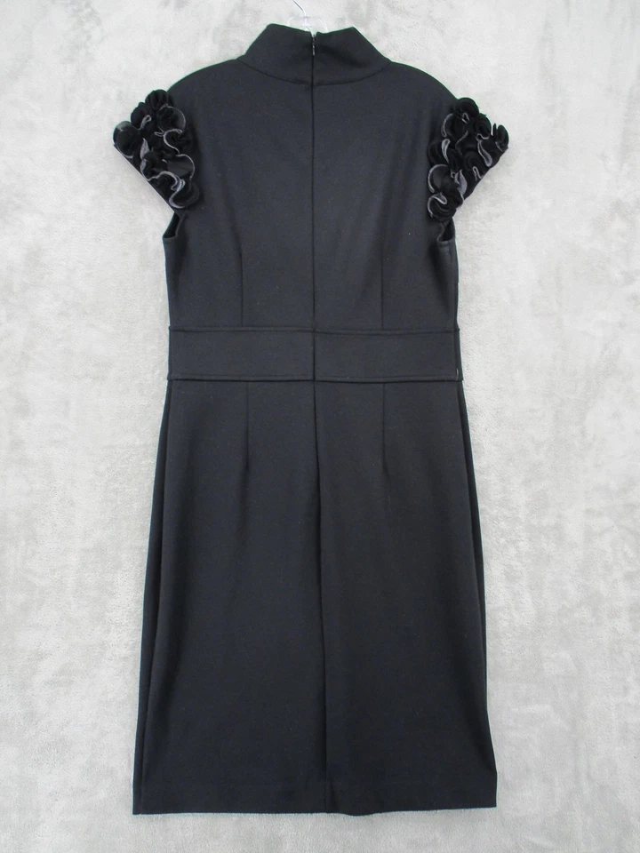 Adrienne Vittadini Dress 12 Ruffle Sleeve Sheath Cocktail Career Ponte Knit Zip - Image 2 of 4