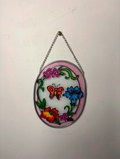 Vintage Stained Glass Window Hanger Flowers and Butterflies Suncatcher