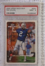 1999 Upper Deck MVP TIM COUCH PSA Mint 9 Rookie Card #202 Cleveland Browns. rookie card picture