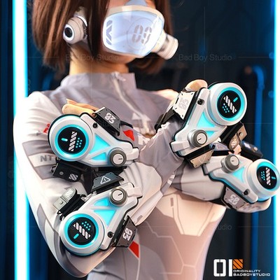 Cyberpunk Cosplay LED Half Face Mask Luminous Hand Armor Accessory Props Gifts