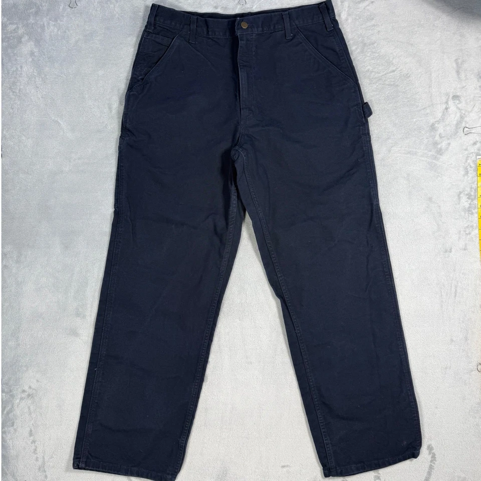Pantalones de carpintero de trabajo Carhartt para hombre azul marino oscuro calce relajado algodón talla 36x32 Foto 2 de 4