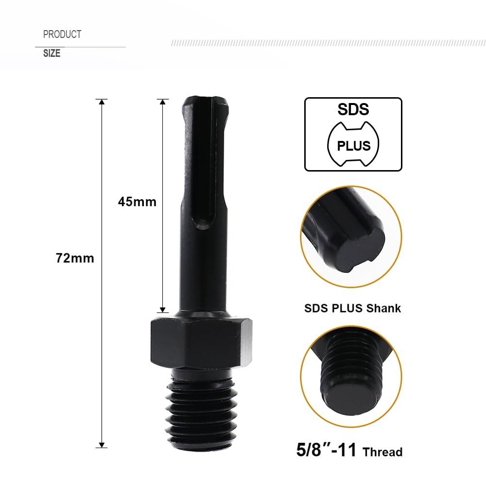 Core Drill Bit Adapter 5/8 inch-11 Male Thread to SDS Plus Shank Connector