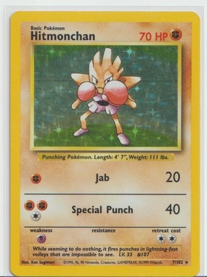 Hitmonchan 7/102 Holo Rare Base Set Unlimited Pokemon Lightly Played