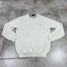 GANT Premium Cotton Sweater Men's 2XL Cream Pullover Crew Neck Waffle Knit Prep