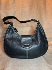 The Sak Leather Flap Hobo Shoulder Bag Black Pebbled Leather Western Chic
