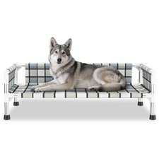 Elevated Raised Outdoor Dog Bed - Cooling Washable Dog Cot with Guardrail, Du...