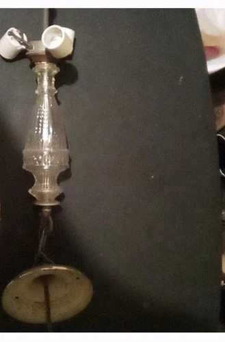 Vintage 3-Light Glass and Brass Customizable CHANDELIER, Clear/White, Electric