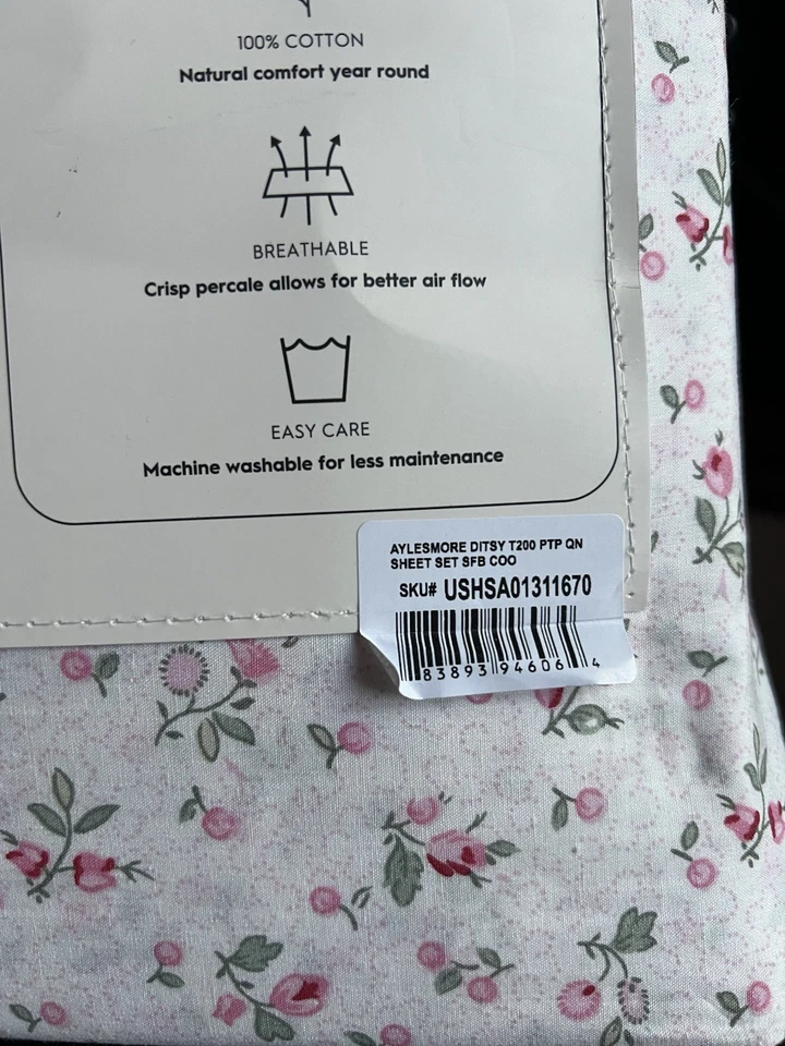 Новый с Ярлыками LAURA ASHLEY Evie королева размер пастель зеленый/розовый цветочный хлопок перкаль простыни - Изображение 2 из 3