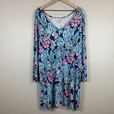 Lilly Pulitzer Kaisley Dress Women's 2XL Navy Multi Pineapple Paradise Dual-Neck