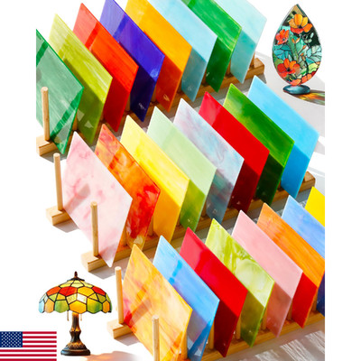 FIVEIZERO 24 Sheets Stained Glass 4x6 Inch   Rainbow Stained Glass Sheets for DI