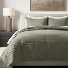 HOME 100 Cotton Modern Lines Quilt Set Full/Queen 92" X 92" Olive Green