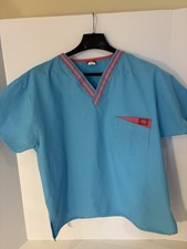 Dickies Size Small Scrub Top Sky Blue W Pink And White Trim V Neck Trimmed Pocke