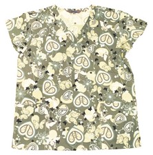 Womens Microfiber Medical Scrub Tops Olive Green Heart Butterfly Flowers M
