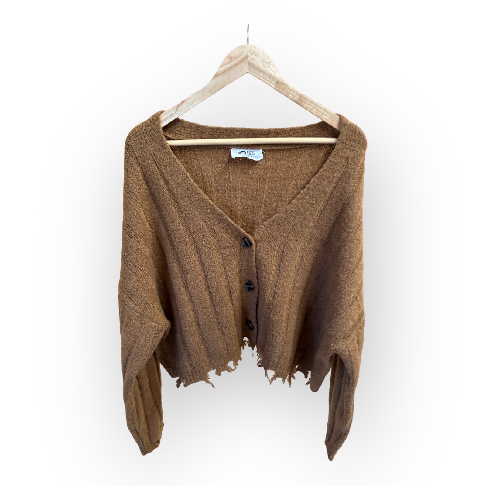 Double Zero Brown Distressed Cropped Button Cardi… - image 1