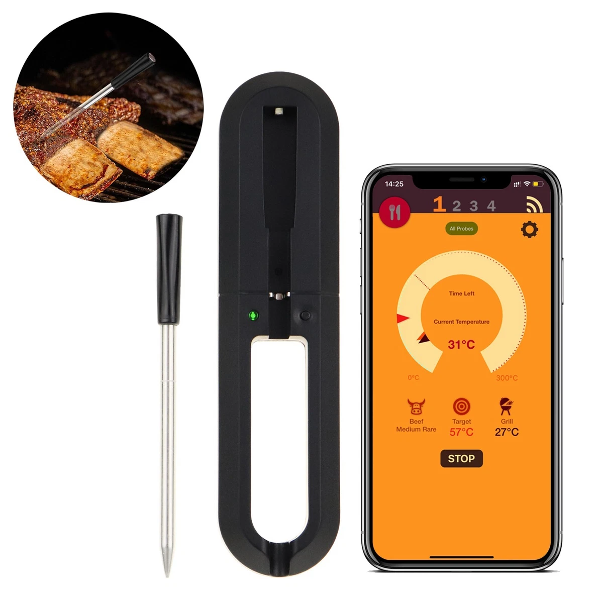 Smart Wireless Thermometer Bluetooth Meat Thermometer for Oven, Grill,  Kitchen