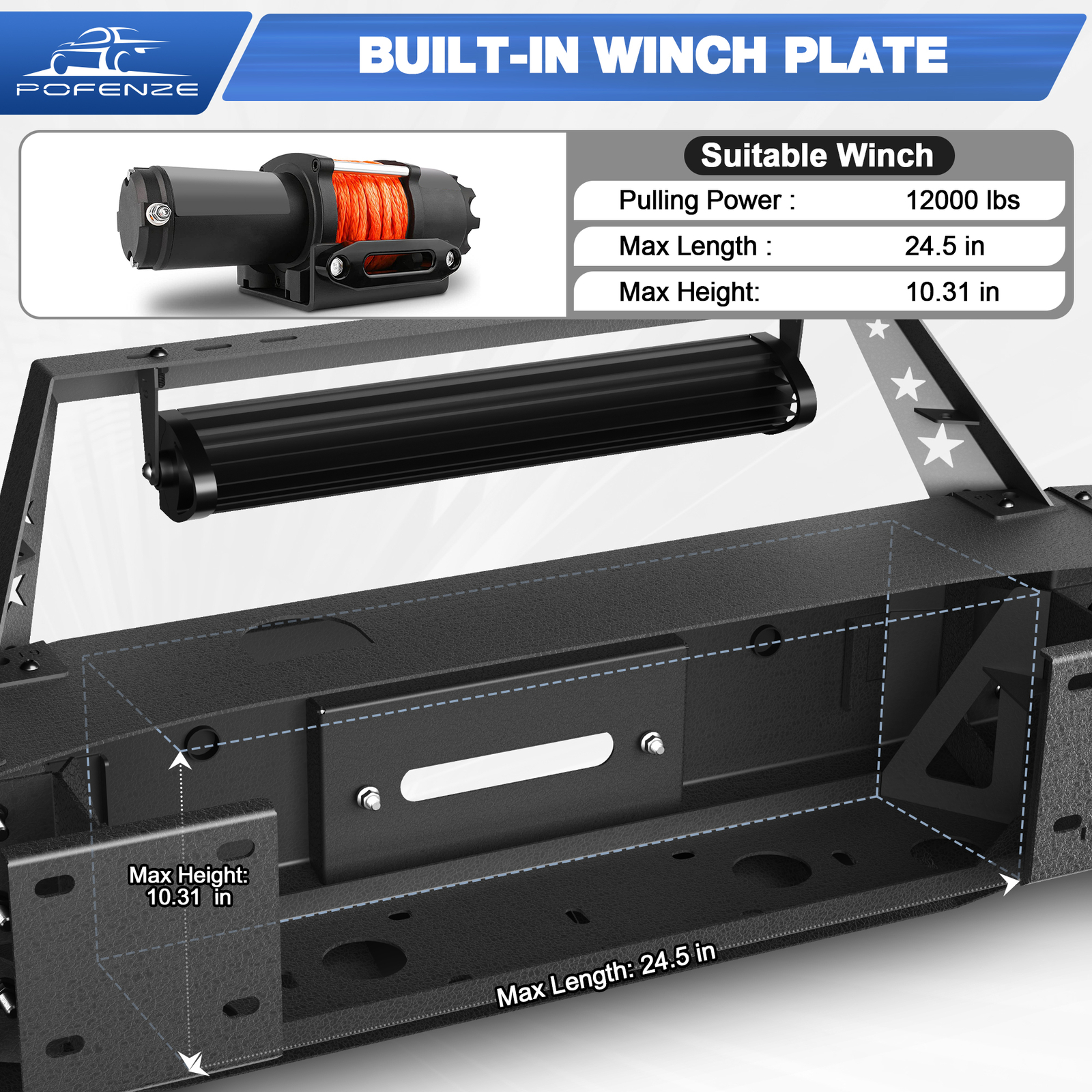 Front Bumper For 2015-2019 GMC Sierra 2500/3500 HD W/Winch Plate & LED Lights