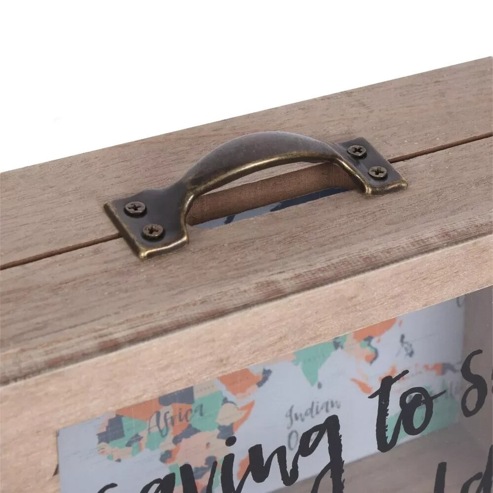 Saving To See The World Piggy Bank Great Gift Travel Map Suitcase Money