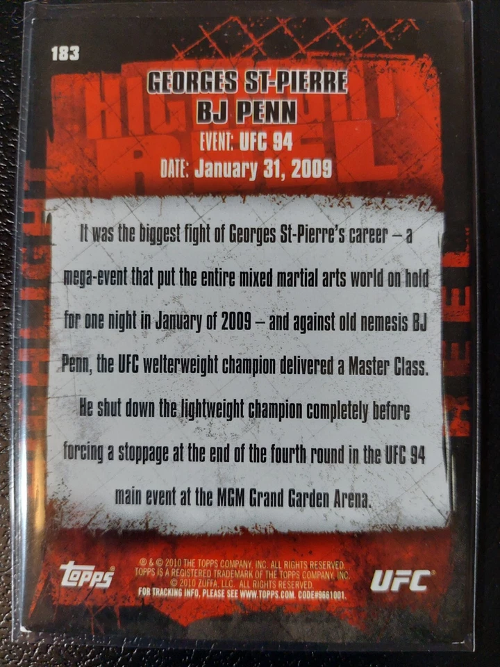 Georges St Pierre BJ Penn #183 2010 Topps UFC Thick Gold Parallel - Image 2 of 2
