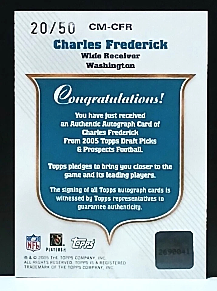 C. Frederick 2005 Topps Draft Picks and Prospects Class Marks Autographs (20/50) - Image 2 of 2