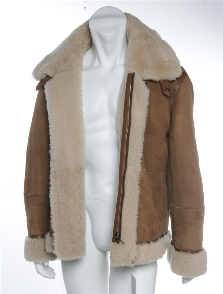 ARJE Mens Cognac Gold Geo Reversible Shearling Jacket Coat L