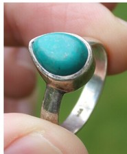 southwest ring signed STERLING SILVER  TURQUOISE band 925 size 7 teardrop