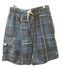 Caribbean Joe Swimwear Surf Shorts Mens M Blue Stripe Pocket Mesh Lined