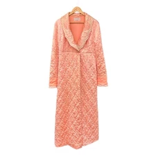 Vintage Vanity Fair Quilted Robe Pink Lace Collar Long Sleeve Pockets Sz 16