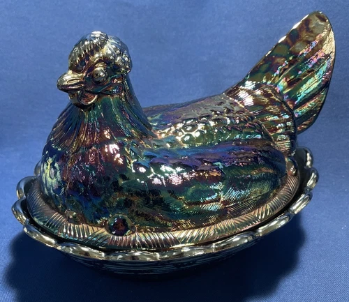 Fenton Ruby Carnival Glass Hen On A Nest 9” Rare HTF