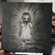 The Cursed Child . 8x8  original Small Acrylic Painting On Canvas ,Dark art