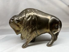 Vintage Brass Buffalo Bison Coin Bank Figurine Statue Decor