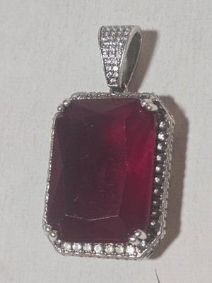 925 Sterling Silber Anhänger strahlend geschliffen rotes Glas Rundschliff C Z gut gemacht!