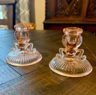 Set of  Two Fenton 'Twin Dolphin' Rose Pink Candle Holder